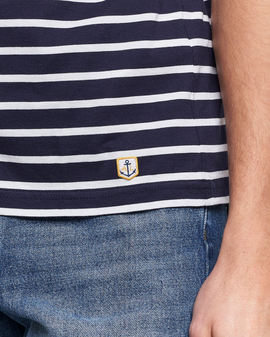 Heren | T-shirts | Armor-lux | Hoëdic Boatneck Héritage Stripe T-shirt Navy/White