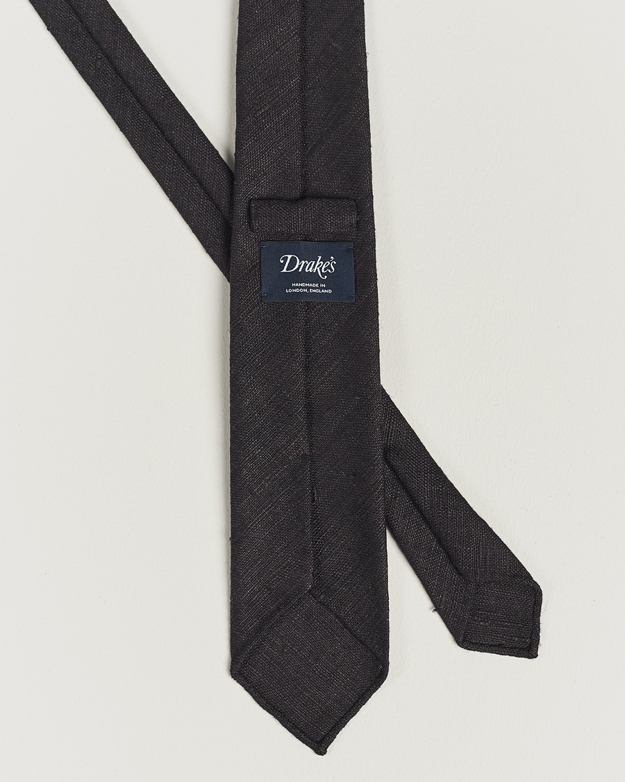 Heren |  | Drake's | Tussah Silk Handrolled 8 cm Tie Black