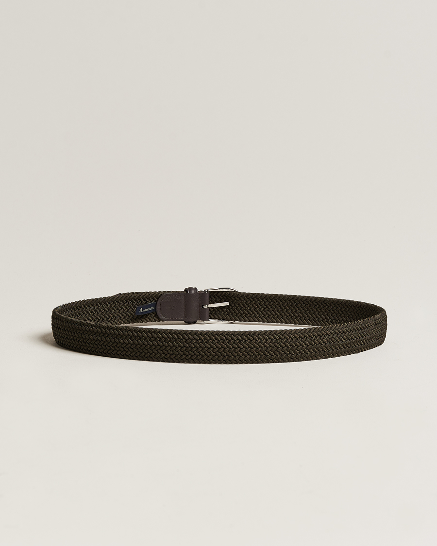 Heren | Italian Department | Anderson's | Stretch Woven 3,5 cm Belt Green