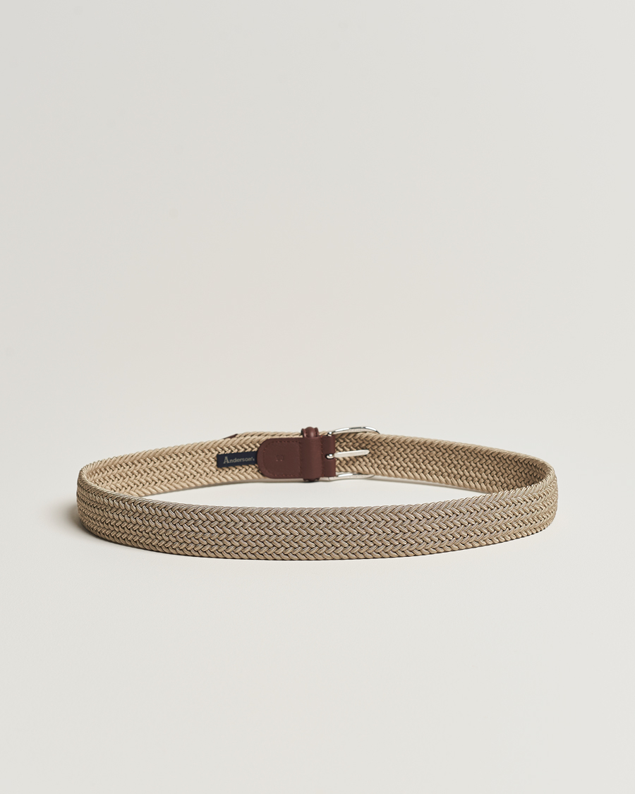 Heren | Italian Department | Anderson's | Stretch Woven 3,5 cm Belt Beige