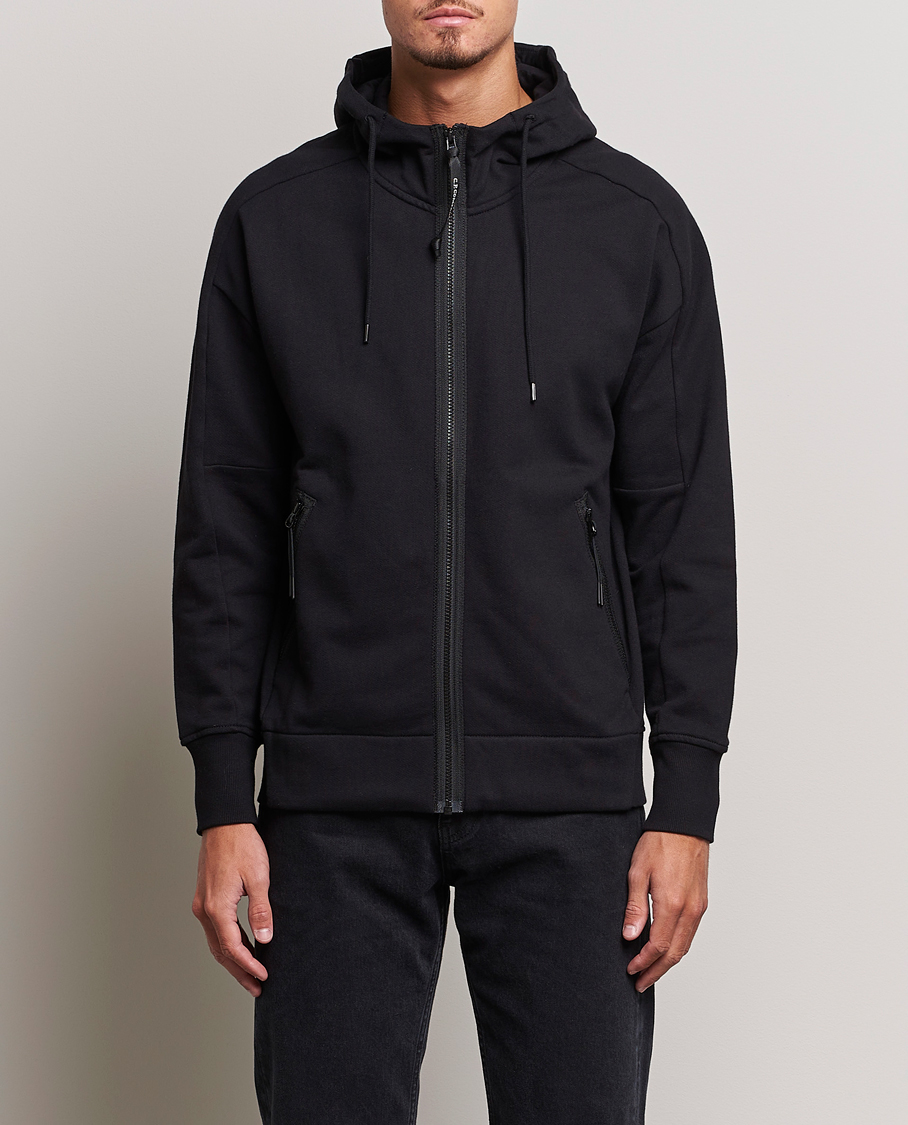 Heren | Truien | C.P. Company | Diagonal Raised Fleece Full Zip Goggle Hoodie Black