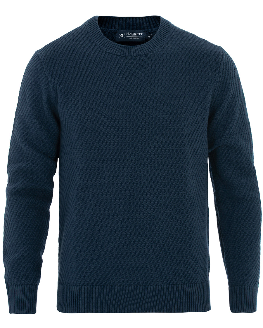 Heren | Truien | Hackett | Diagonal Striped Crew Neck Cotton Sweater Navy