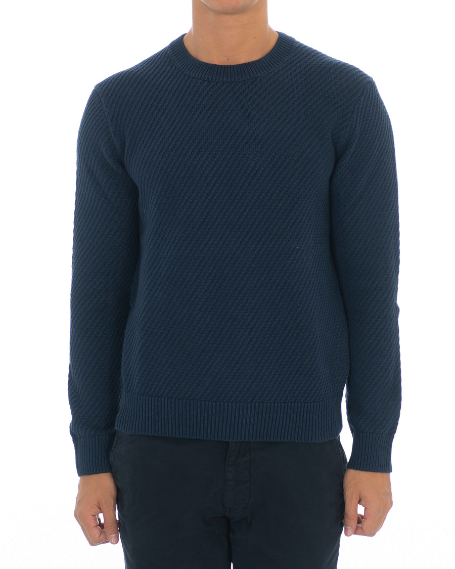 Heren | Truien | Hackett | Diagonal Striped Crew Neck Cotton Sweater Navy