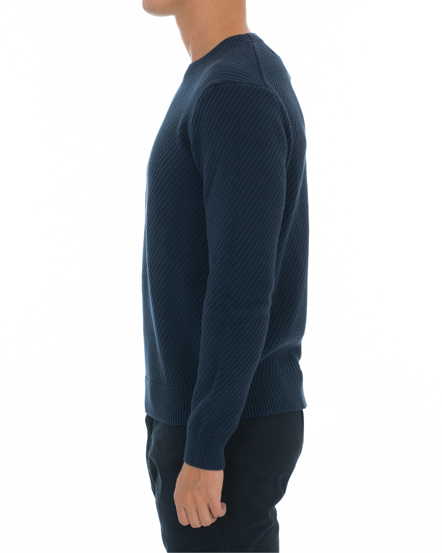 Heren | Truien | Hackett | Diagonal Striped Crew Neck Cotton Sweater Navy