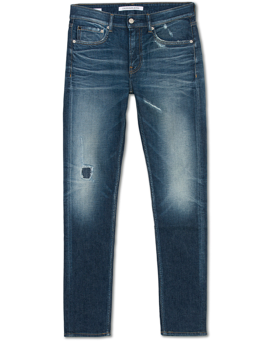 Heren | Jeans | Calvin Klein Jeans | Slim Tapered Shredded Jeans Mid Blue