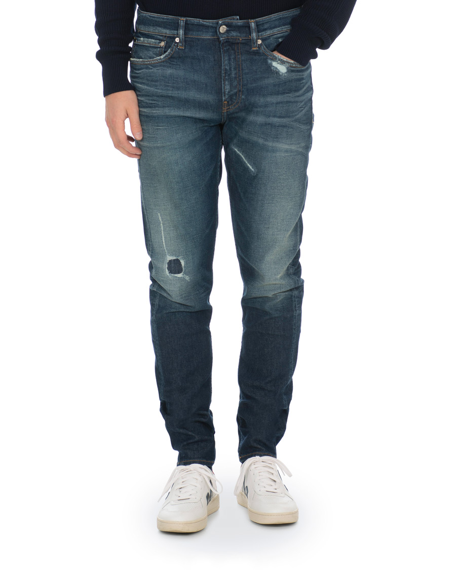 Heren | Jeans | Calvin Klein Jeans | Slim Tapered Shredded Jeans Mid Blue