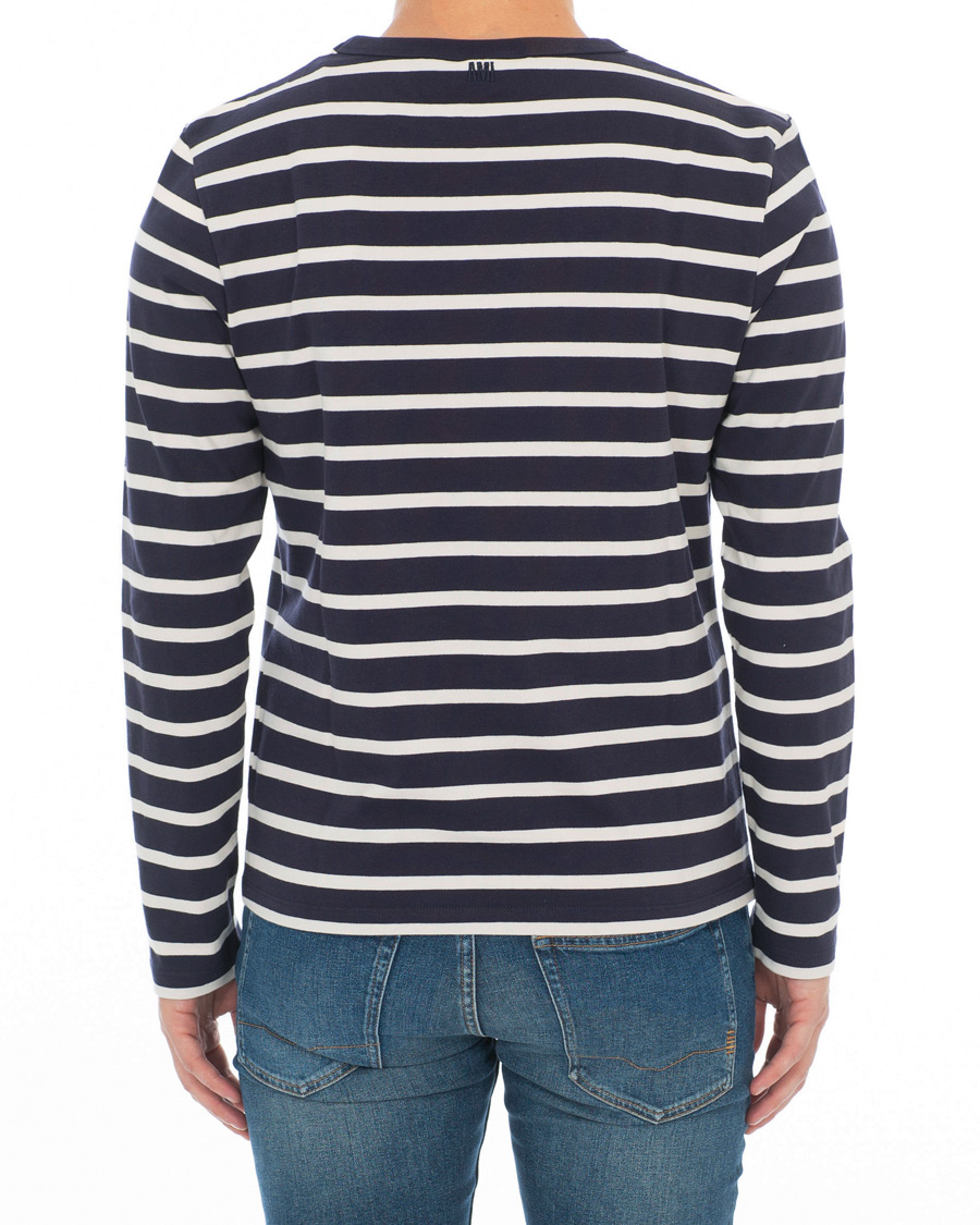 Heren | T-shirts | AMI | Striped Long Sleeve Tee Ecru/Marine