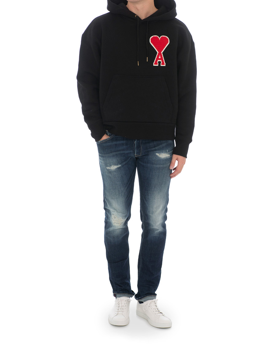 Heren | Truien | AMI | Large Heart Logo Hoodie Black