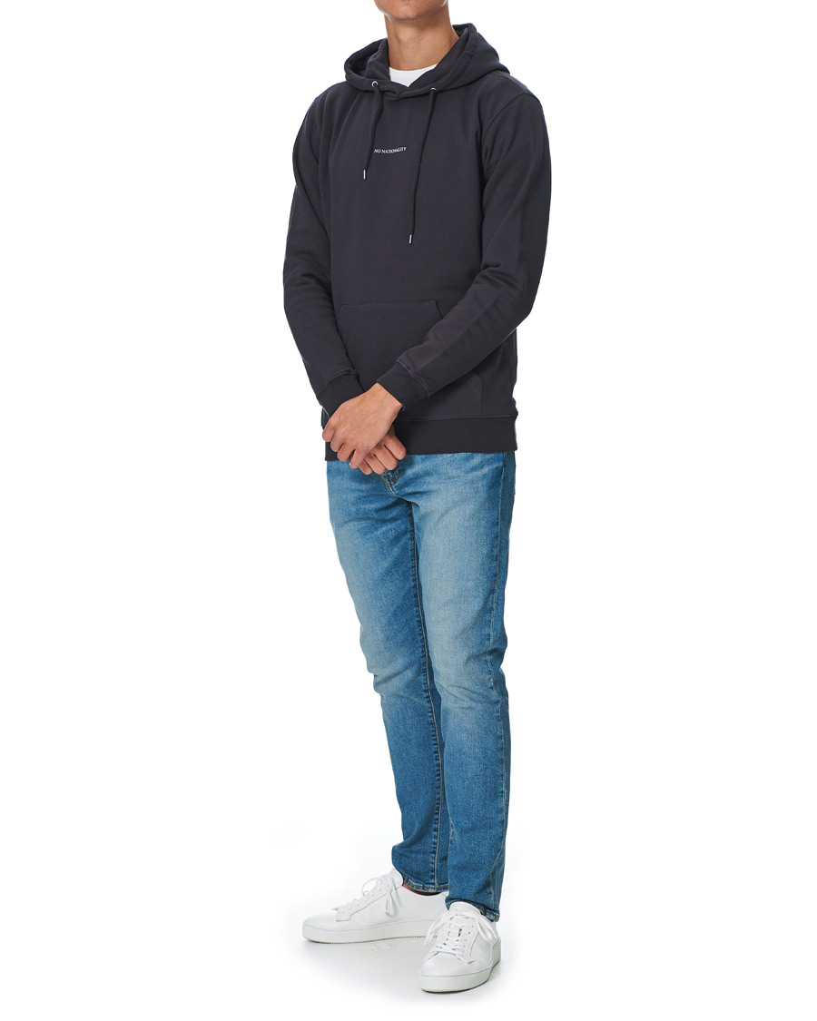 Heren | Truien | NN07 | Barrow Printed Hoodie Navy Blue