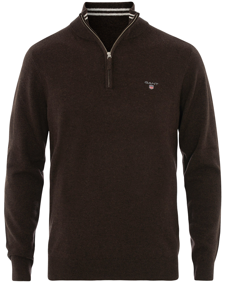 Heren | Truien | GANT | Lambswool Half Zip Dark Brown