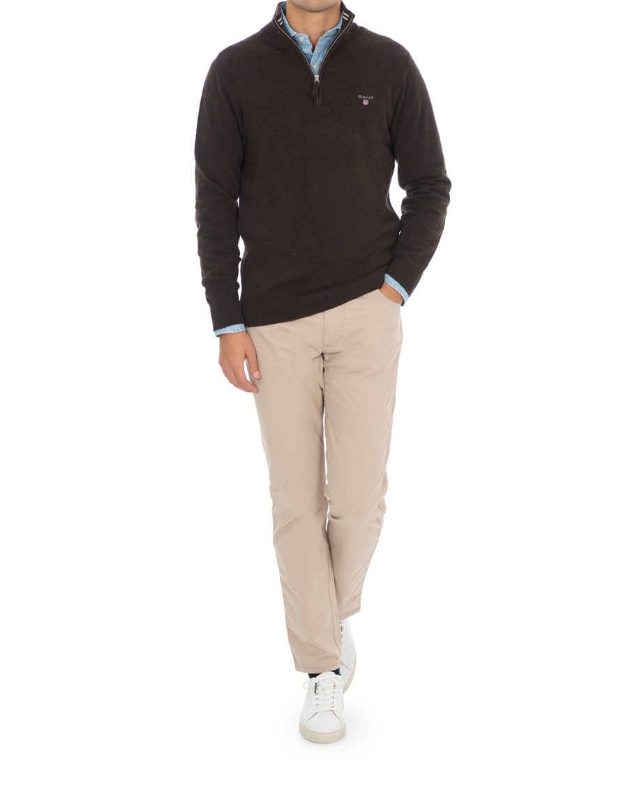 Heren | Truien | GANT | Lambswool Half Zip Dark Brown
