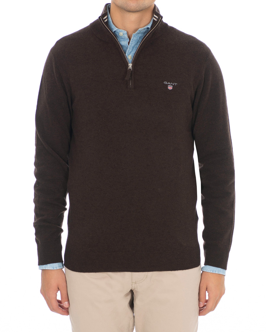 Heren | Truien | GANT | Lambswool Half Zip Dark Brown