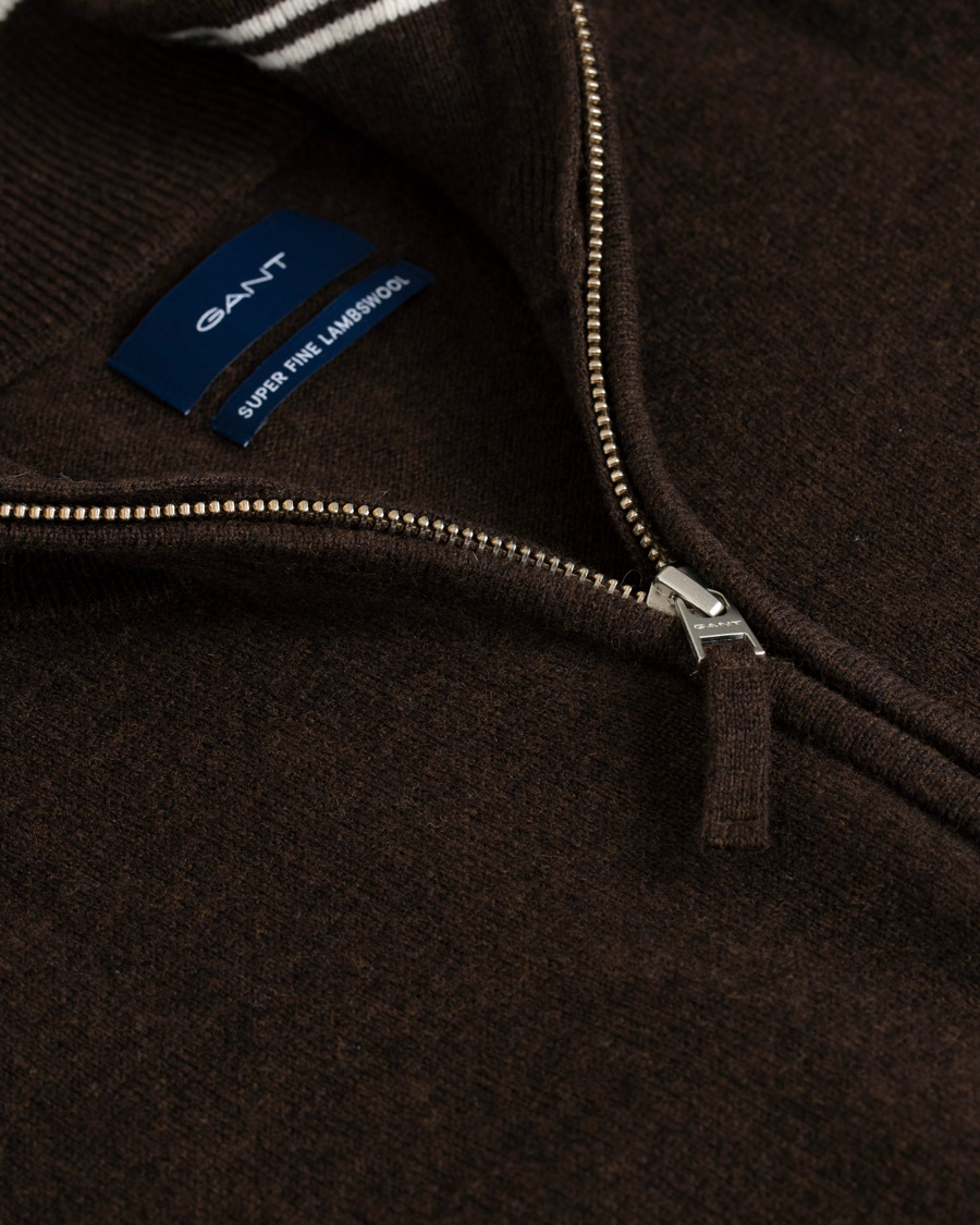 Heren | Truien | GANT | Lambswool Half Zip Dark Brown