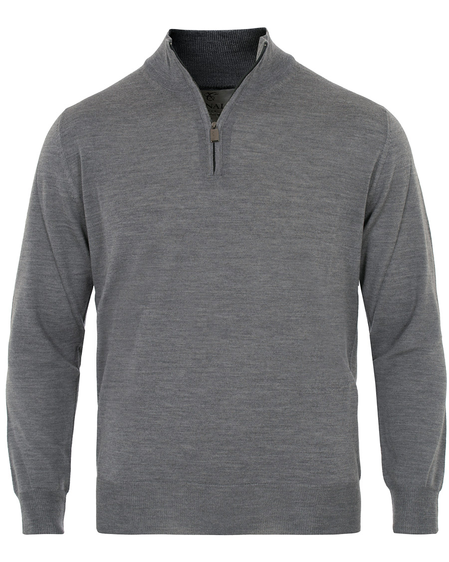 Heren | Truien | Canali | Merino Wool Half Zip Sweater Grey Melange