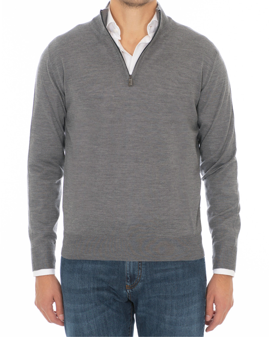 Heren | Truien | Canali | Merino Wool Half Zip Sweater Grey Melange