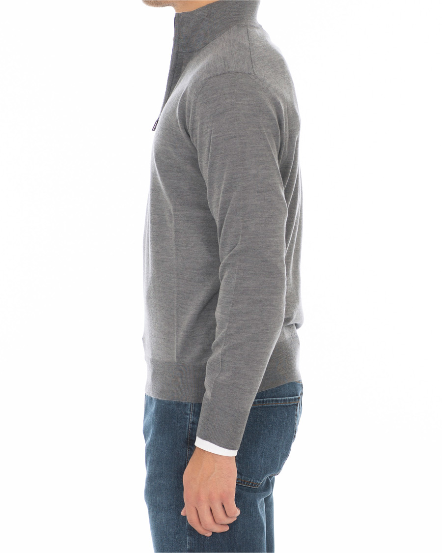 Heren | Truien | Canali | Merino Wool Half Zip Sweater Grey Melange