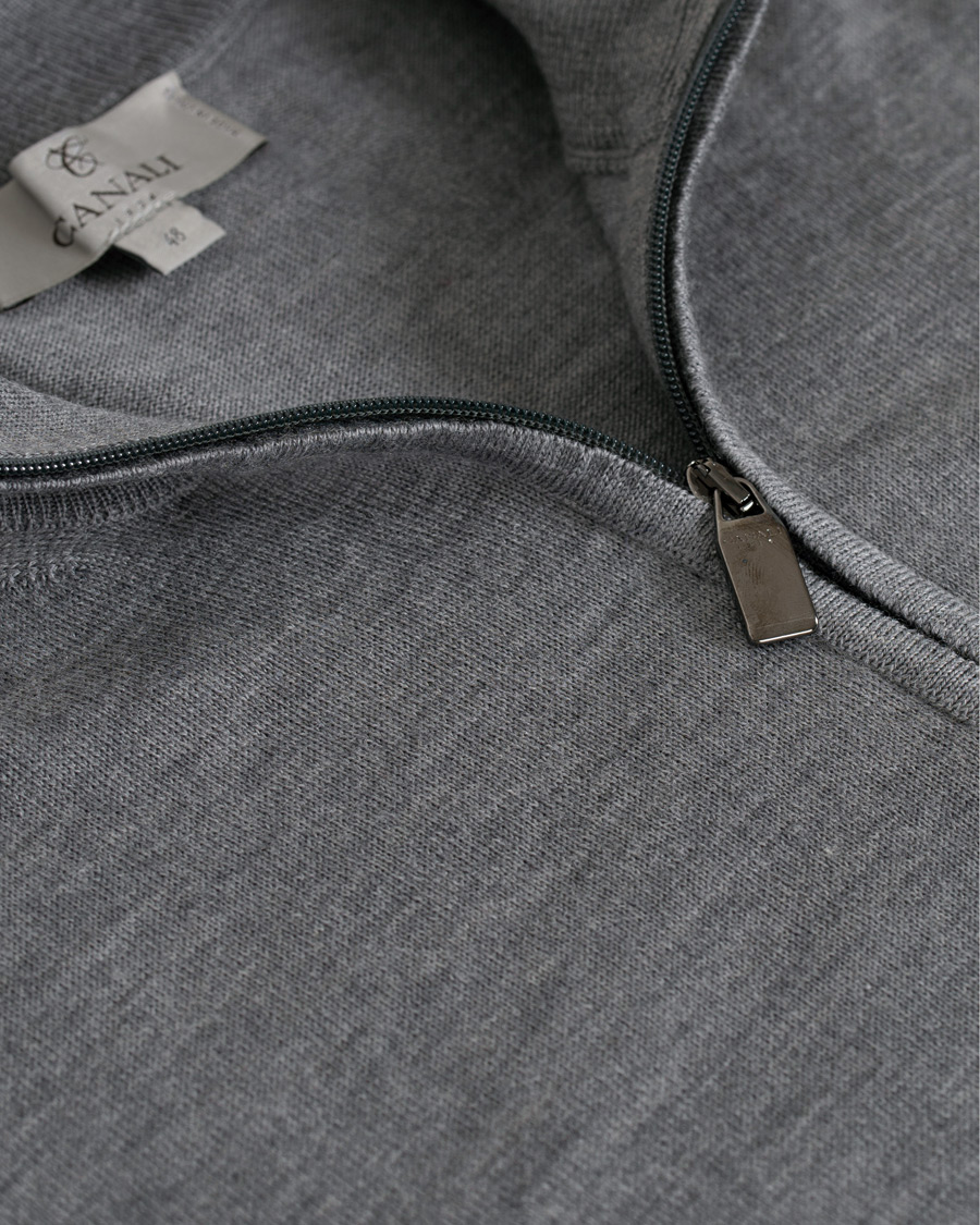 Heren | Truien | Canali | Merino Wool Half Zip Sweater Grey Melange