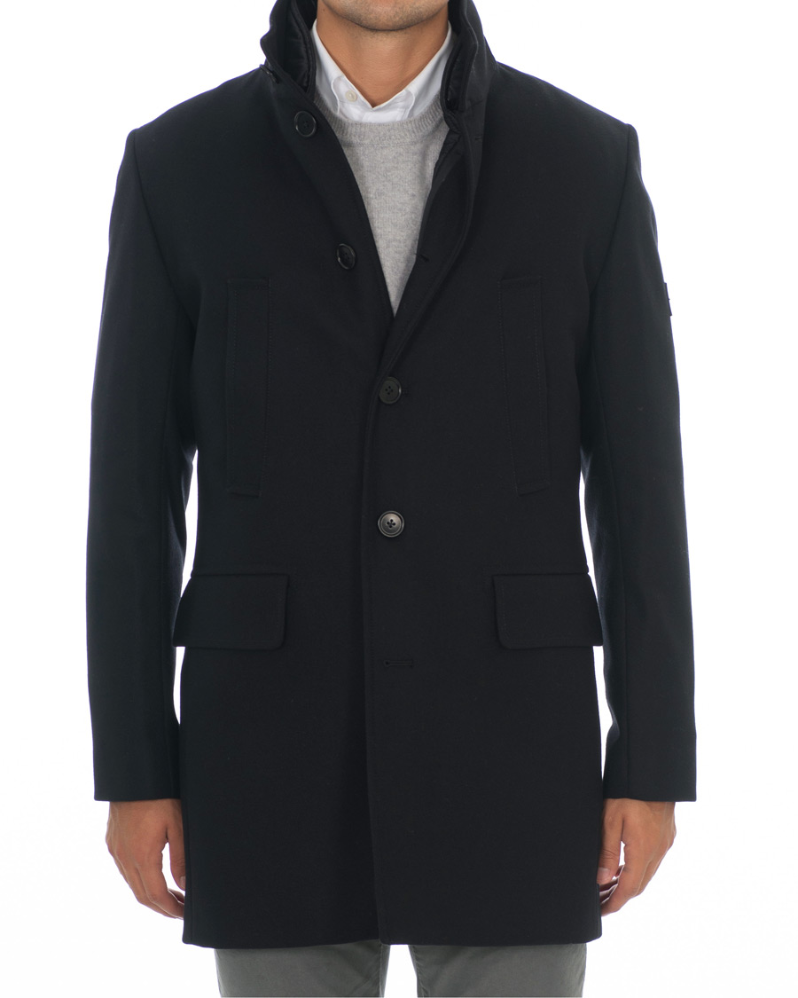 Heren | Jassen | J.Lindeberg | Kali Compact Melton Stand Up Collar Coat Black