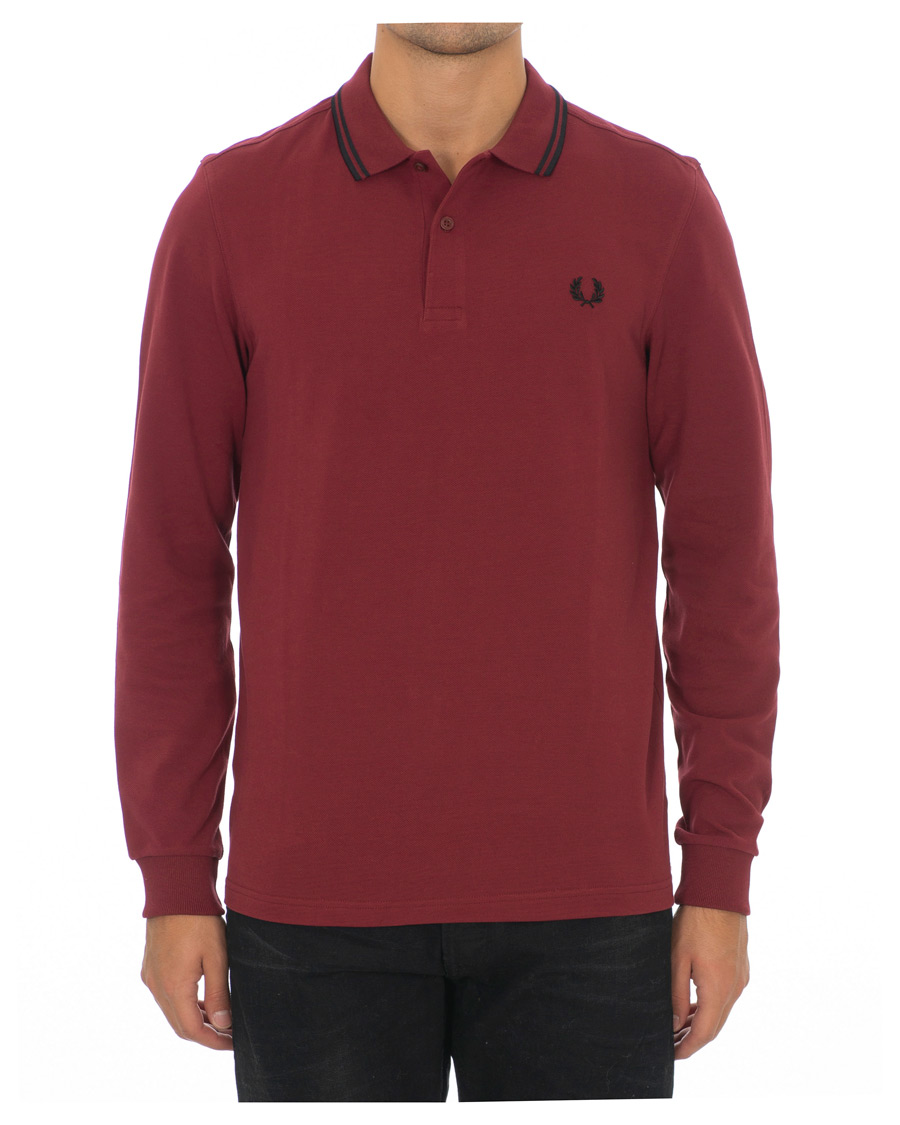 Heren | Truien | Fred Perry | Slim Fit Long Sleeve Polo Twin Tip Wine Red