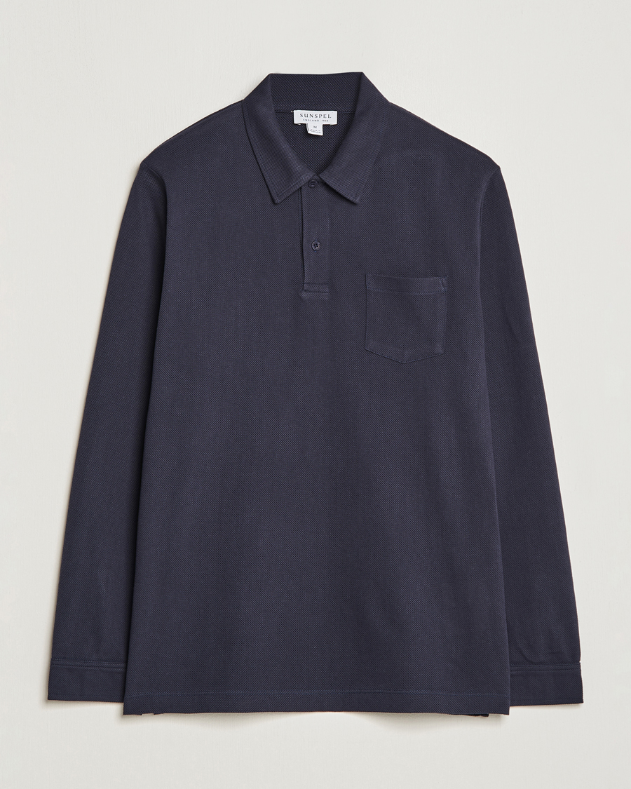 Heren | Polo's | Sunspel | Long Sleeve Riviera Polo Shirt Navy
