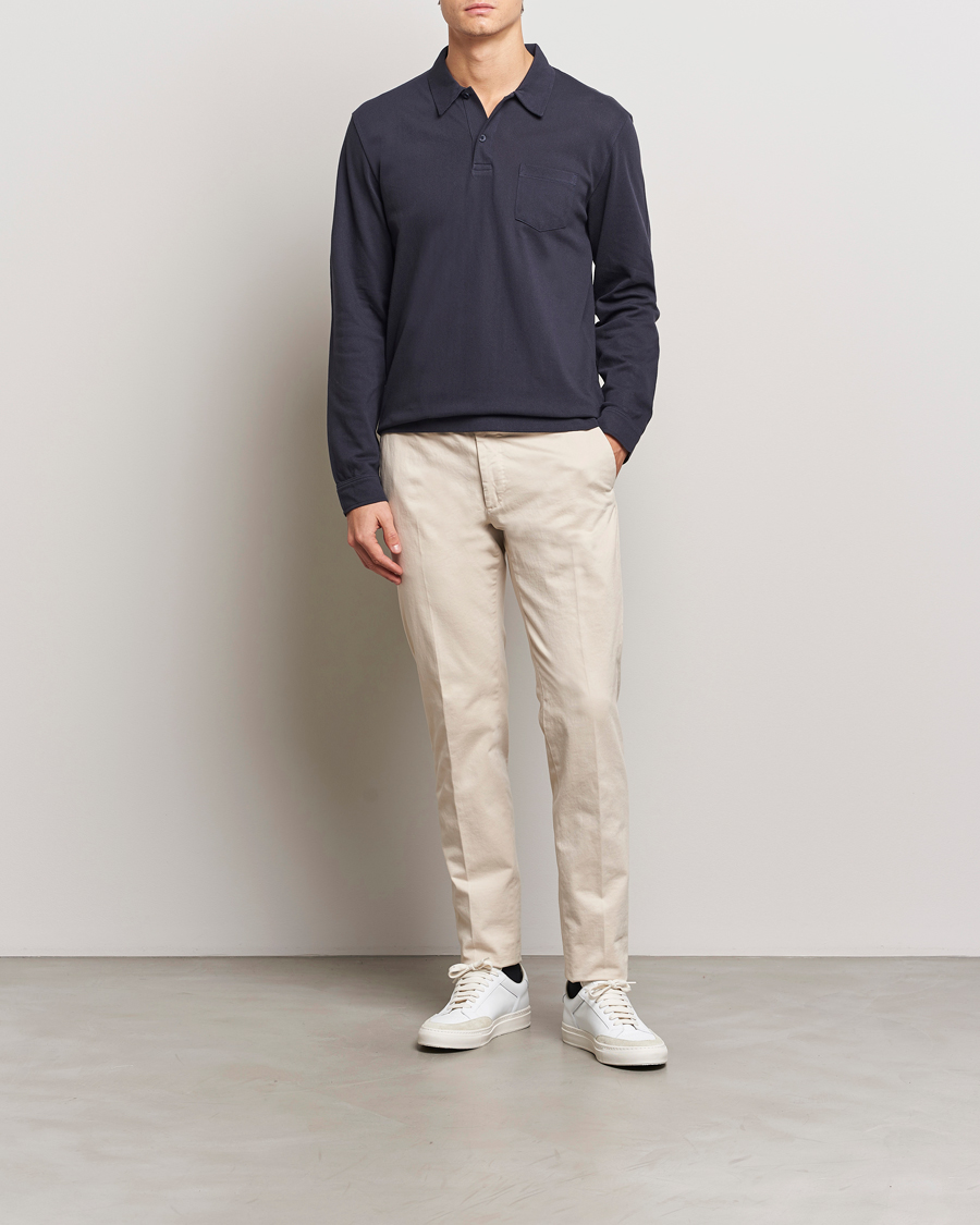 Heren | Polo's | Sunspel | Long Sleeve Riviera Polo Shirt Navy