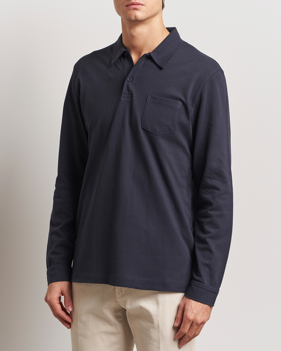 Heren | Polo's | Sunspel | Long Sleeve Riviera Polo Shirt Navy