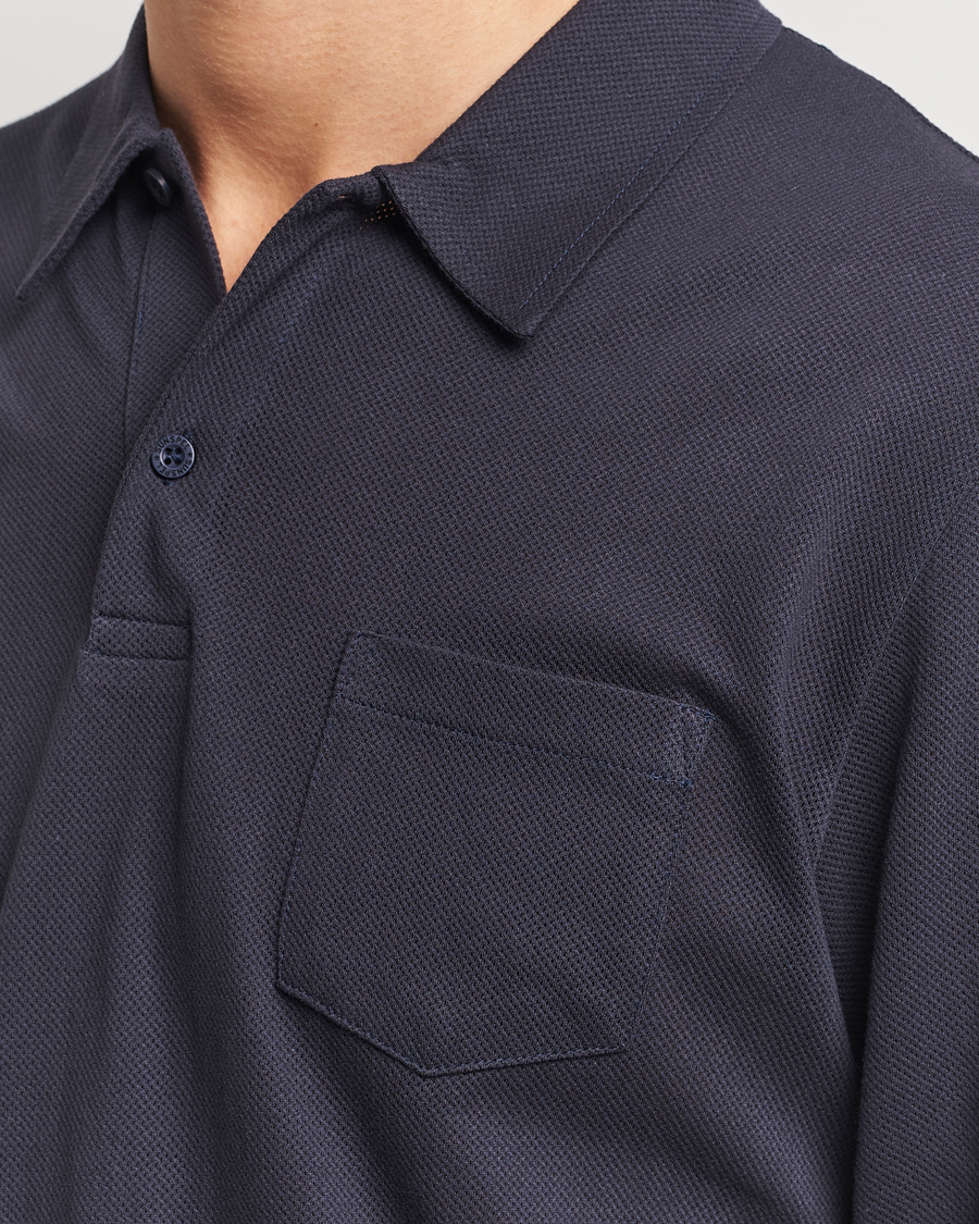 Heren | Polo's | Sunspel | Long Sleeve Riviera Polo Shirt Navy