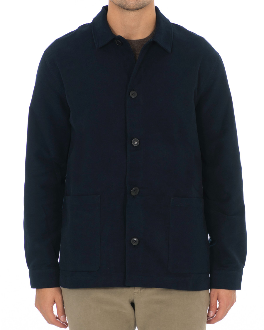 Heren | Overhemden | Sunspel | Twin Pocket Moleskin Jacket Navy