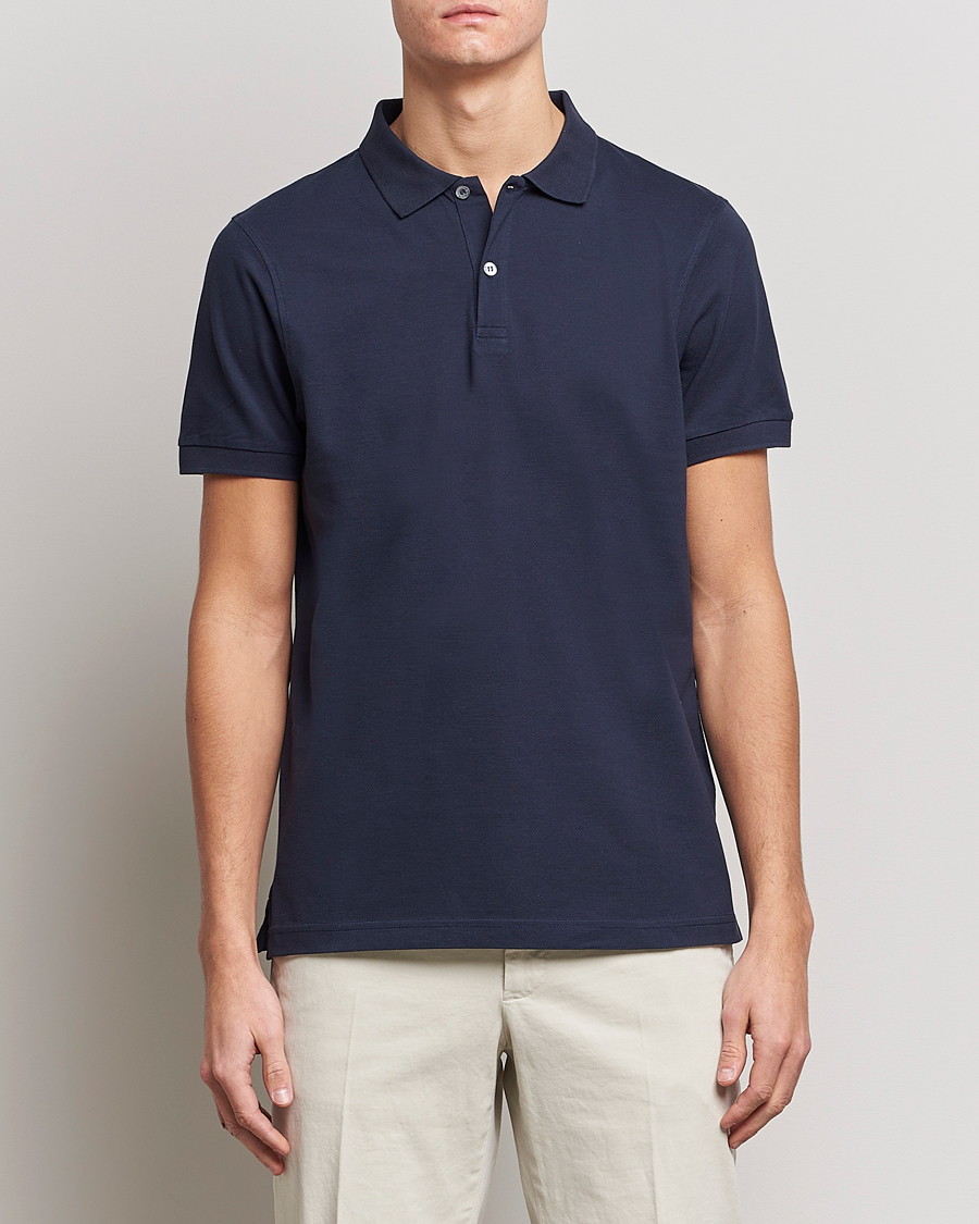 Heren | Poloshirts met korte mouwen | Sunspel | Short Sleeve Pique Polo Navy
