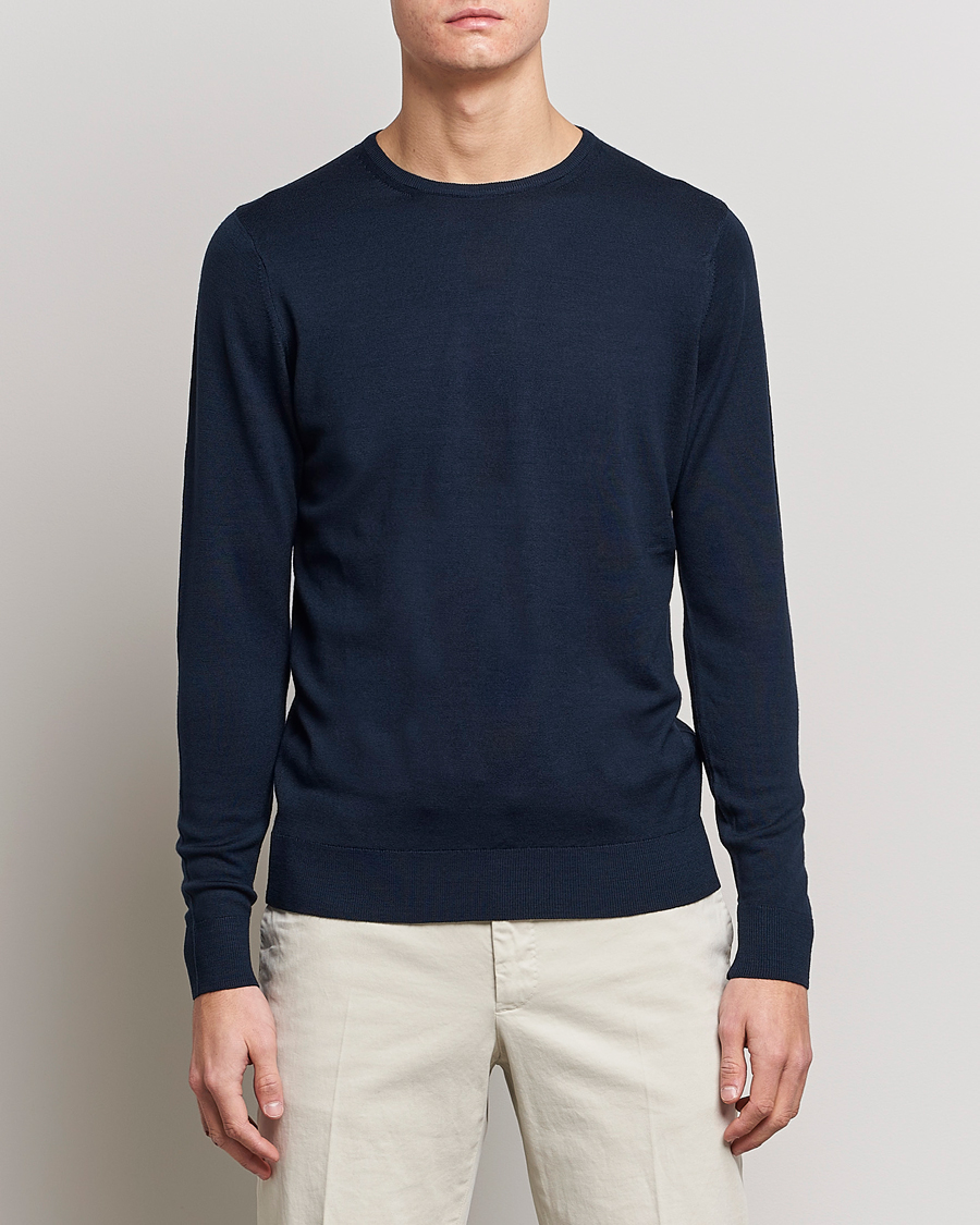 Heren | Ronde hals truien | Sunspel | Crew Neck Jumper Light Navy