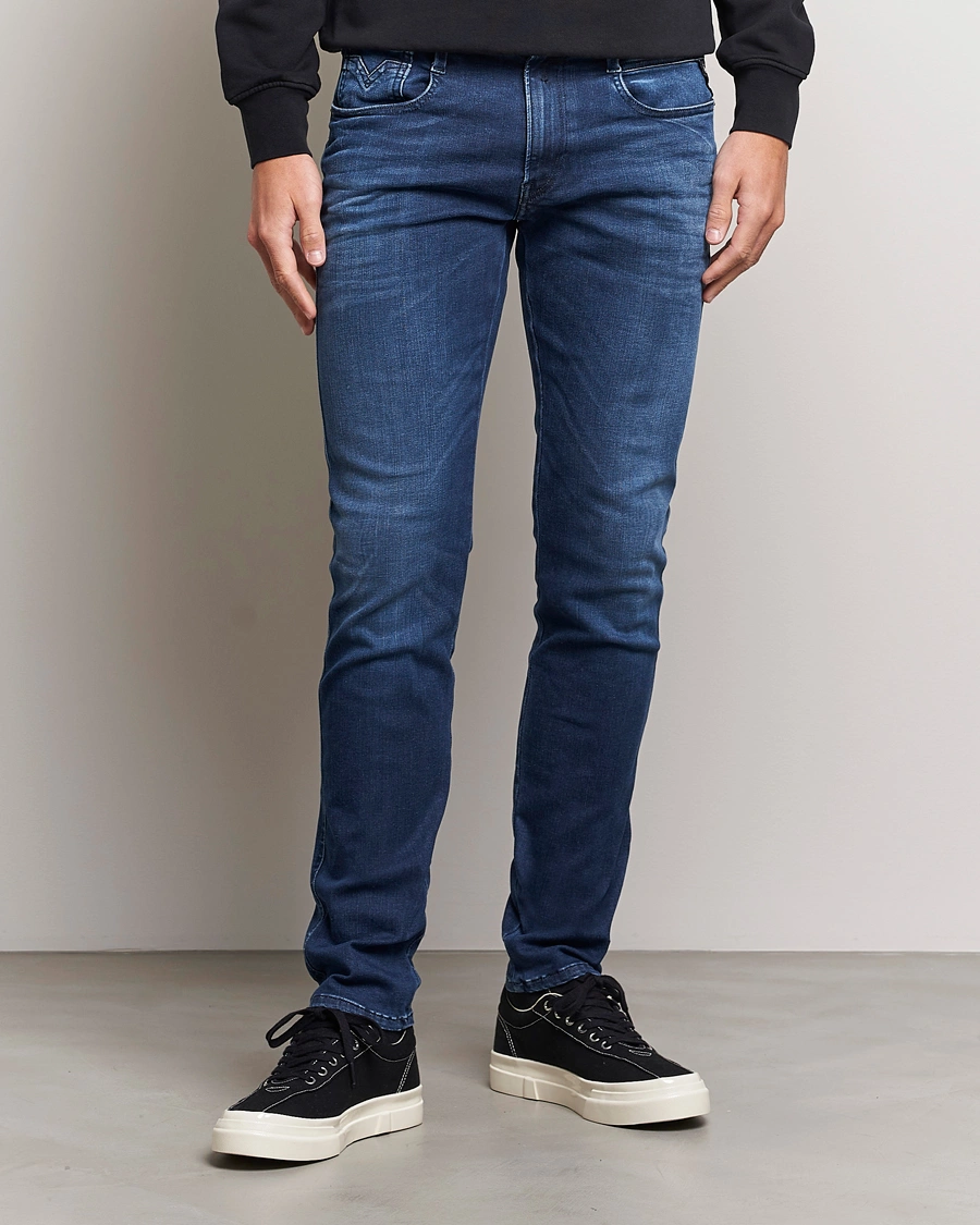 Heren | Blauwe jeans | Replay | Anbass Hyperflex Re-Used Jeans Dark Blue