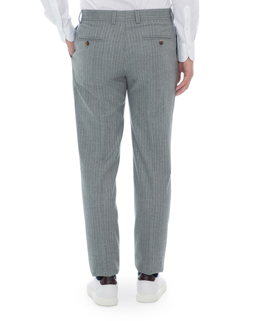 Heren | Broeken | Brunello Cucinelli | Slim Fit Pin Stripe Pleated Flannel Trousers Light Grey