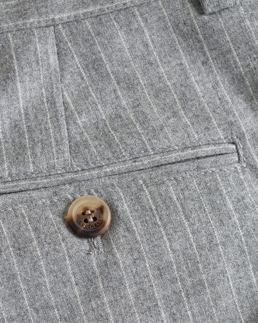 Heren | Broeken | Brunello Cucinelli | Slim Fit Pin Stripe Pleated Flannel Trousers Light Grey