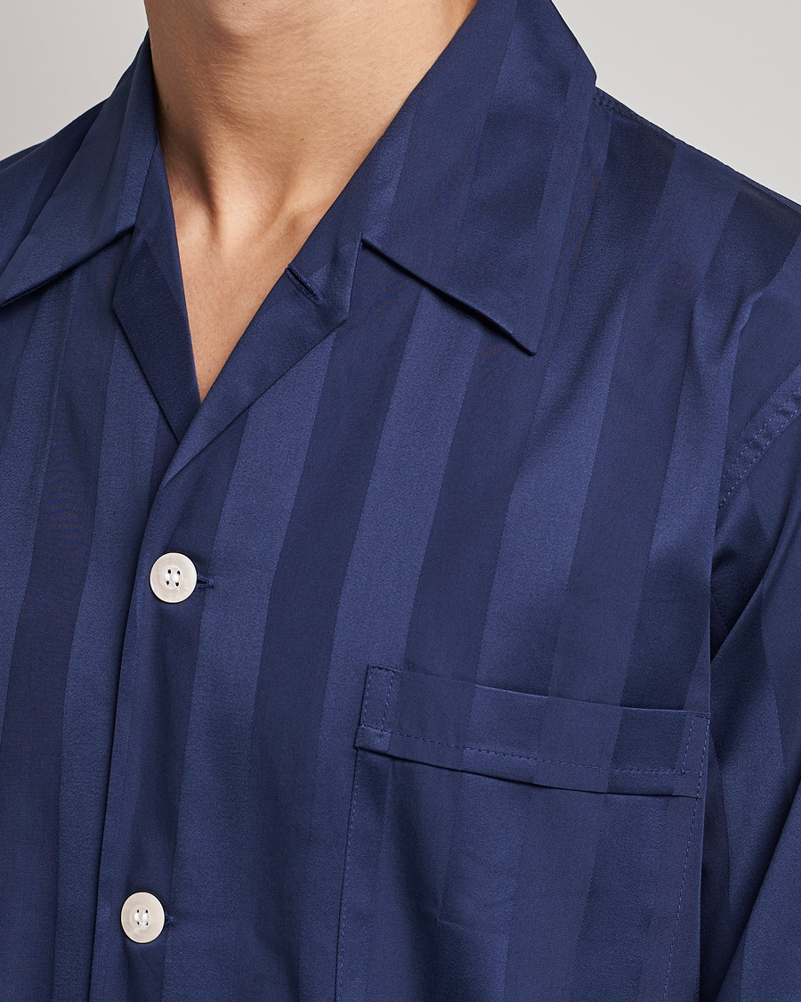 Heren | Pyjama's en gewaden | Derek Rose | Striped Cotton Satin Pyjama Set Navy