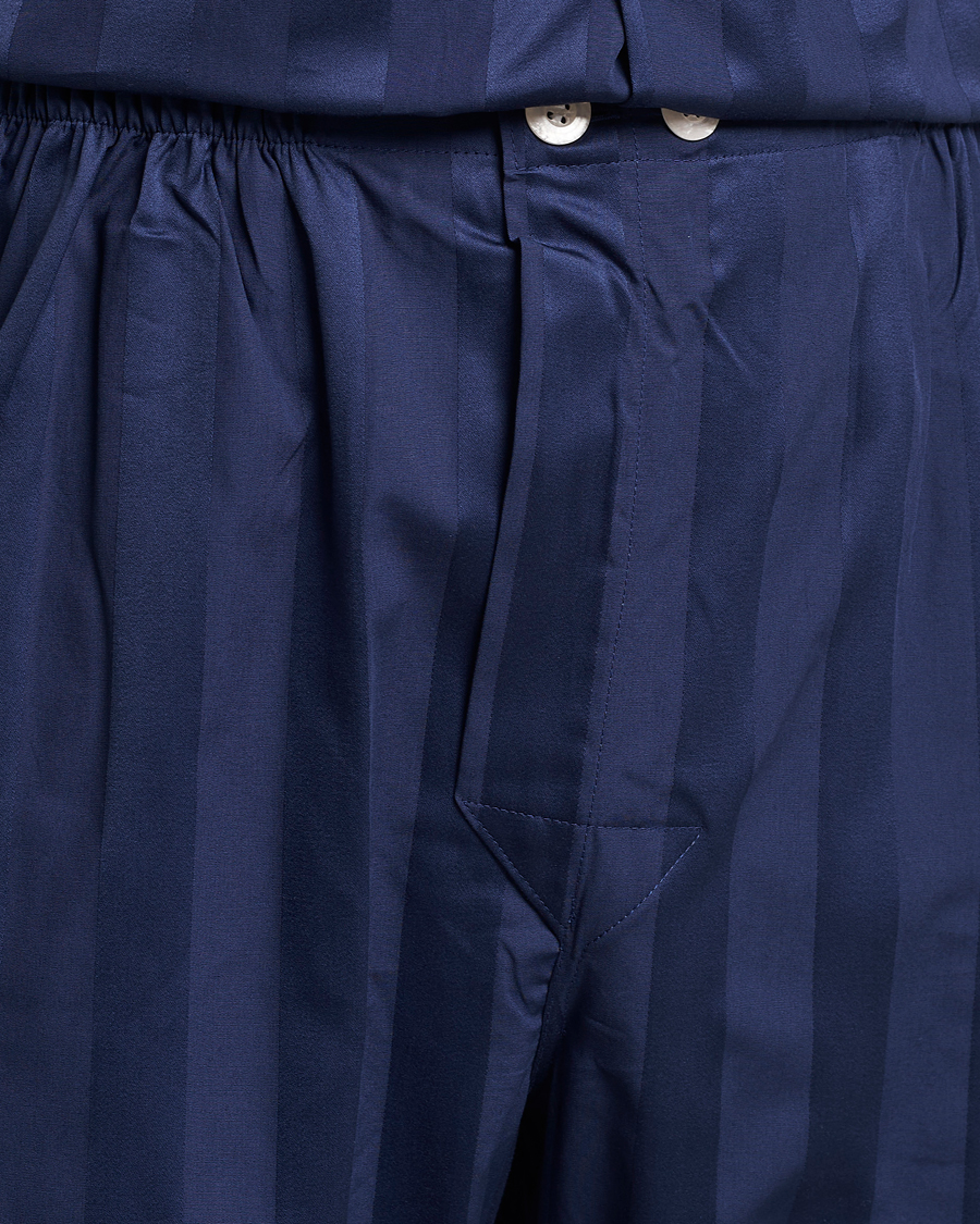 Heren | Pyjama's en gewaden | Derek Rose | Striped Cotton Satin Pyjama Set Navy