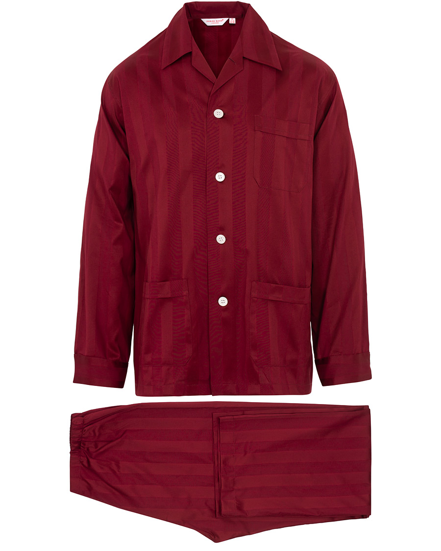 Heren | Pyjama's en gewaden | Derek Rose | Cotton Satin Striped Pyjama Set Wine Red