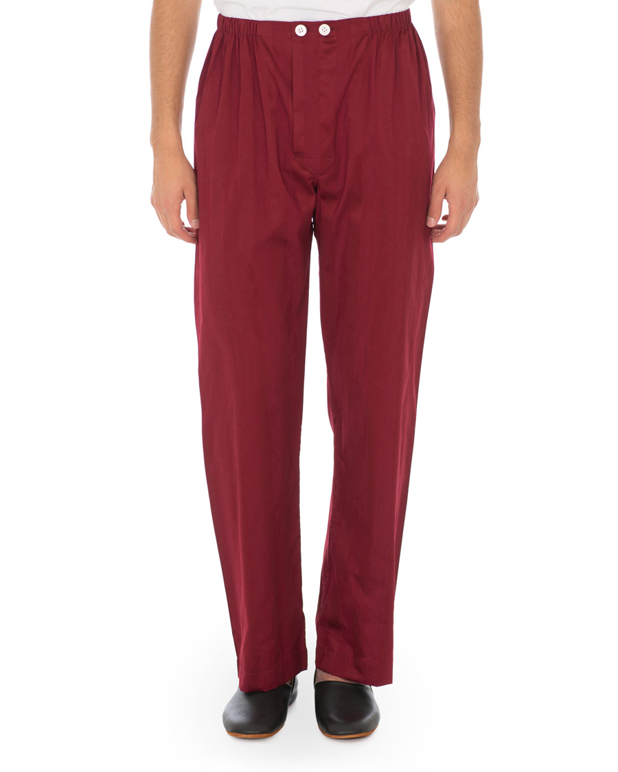 Heren | Pyjama's en gewaden | Derek Rose | Cotton Satin Striped Pyjama Set Wine Red