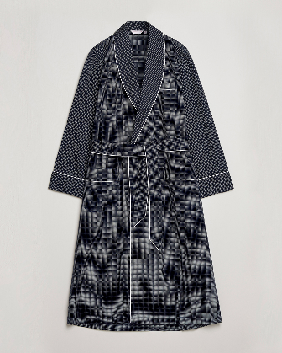 Heren | Pyjama's en gewaden | Derek Rose | Polka Dot Cotton Satin Dressing Gown Navy
