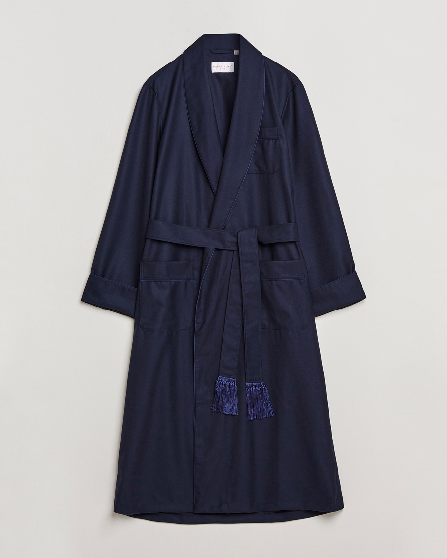 Heren | Pyjama's en gewaden | Derek Rose | Pure Wool Dressing Gown Navy
