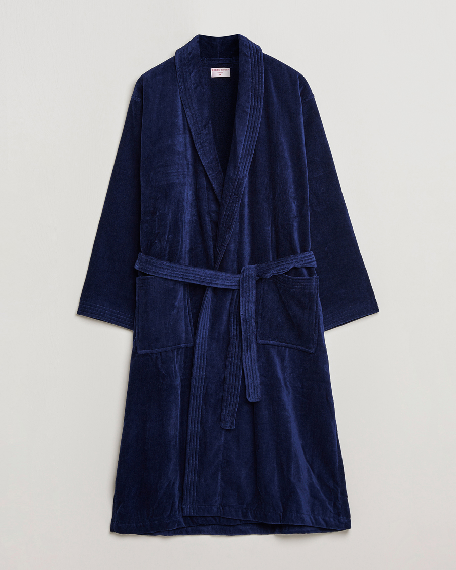 Heren | Pyjama's en gewaden | Derek Rose | Cotton Velour Gown Navy