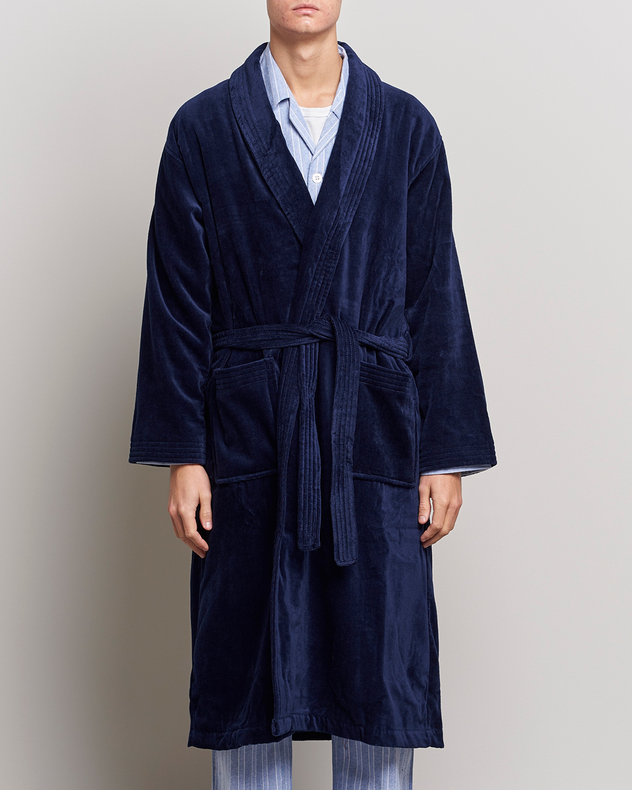 Heren | Derek Rose | Derek Rose | Cotton Velour Gown Navy