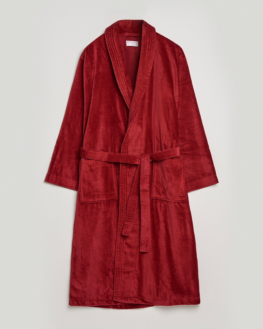 Heren | Pyjama's en gewaden | Derek Rose | Cotton Velour Gown Wine Red