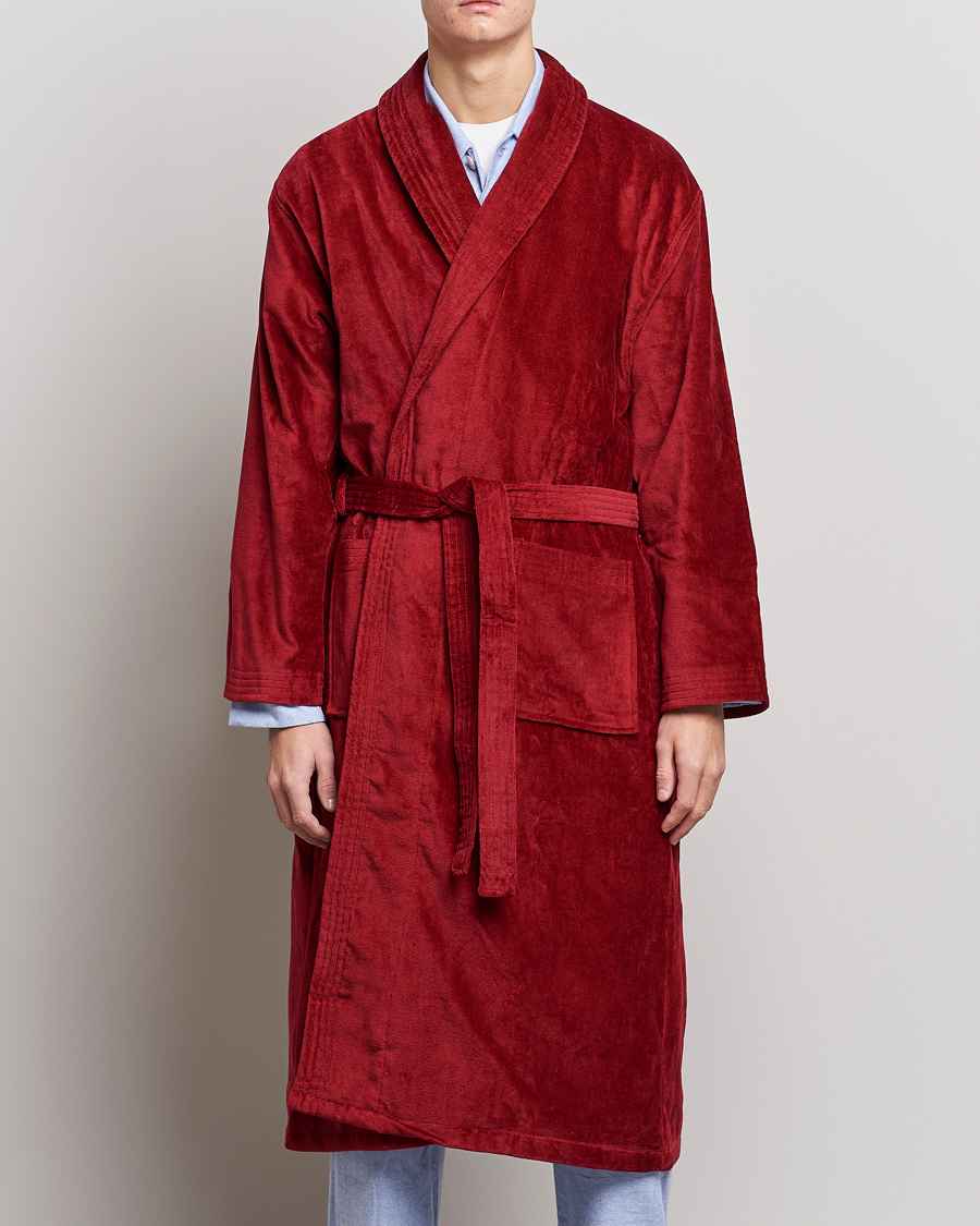 Heren | Pyjama's en gewaden | Derek Rose | Cotton Velour Gown Wine Red