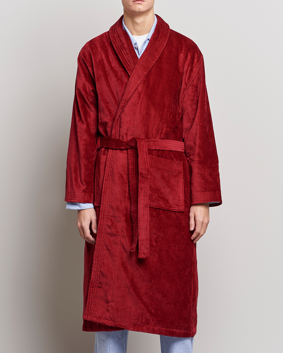 Heren | Best of British | Derek Rose | Cotton Velour Gown Wine Red