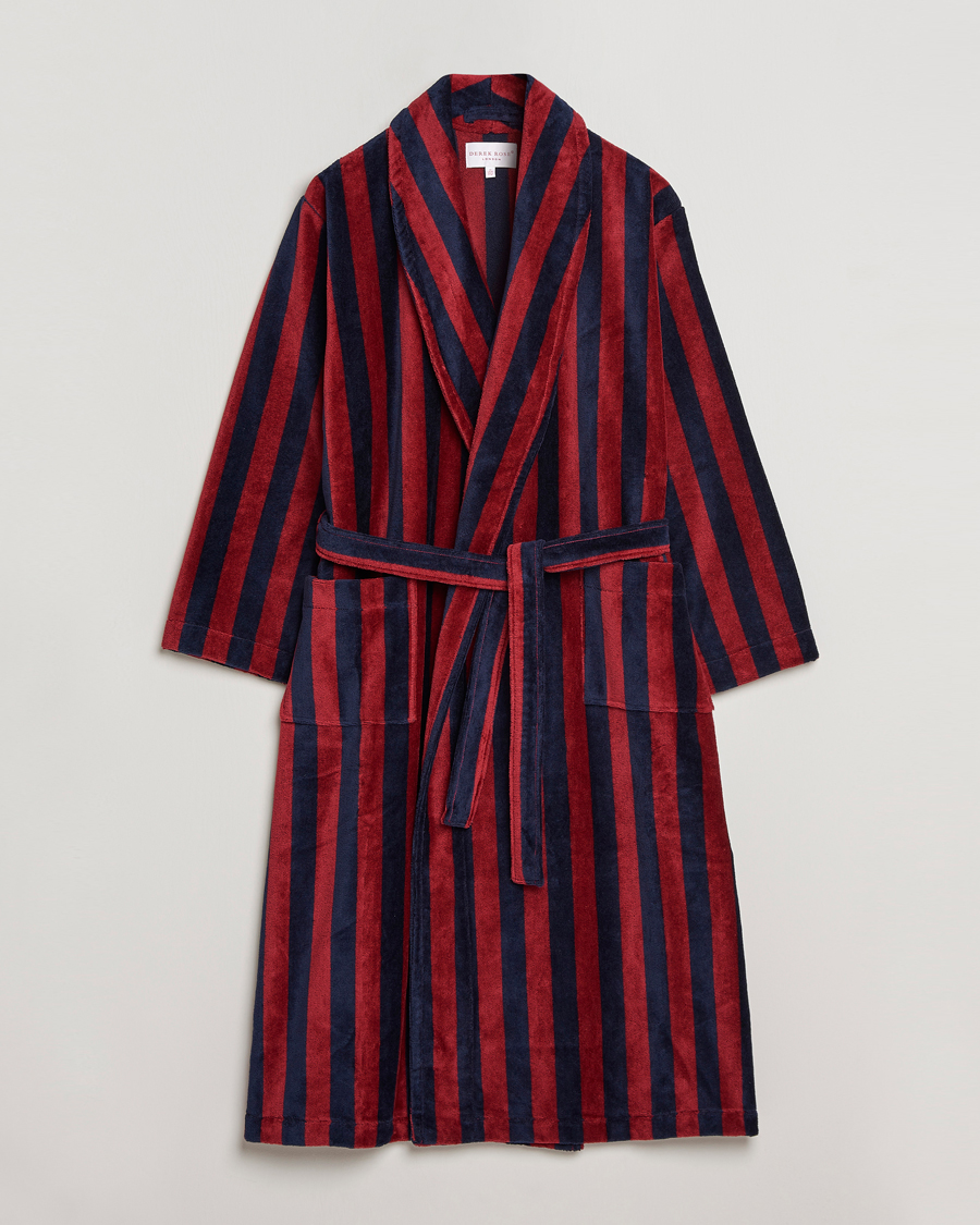 Heren |  | Derek Rose | Cotton Velour Striped Gown Red/Blue