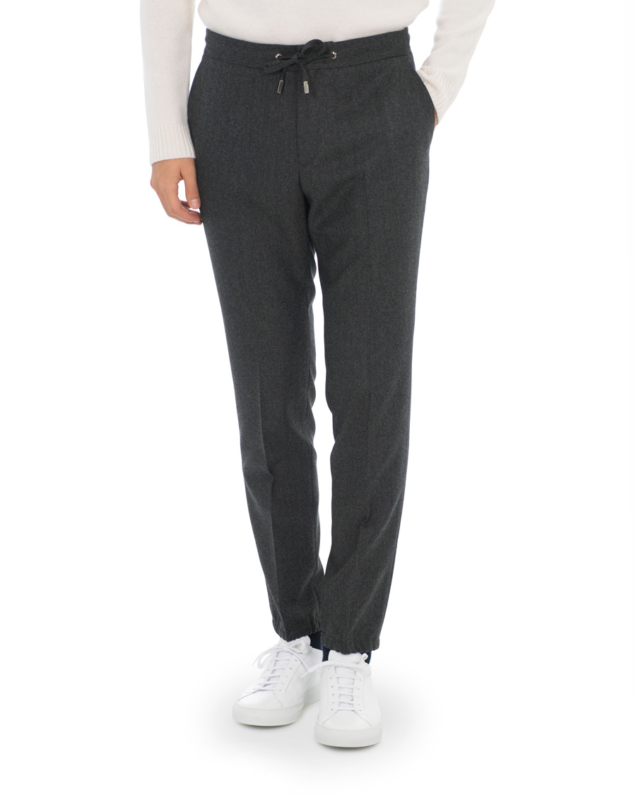 Heren | Broeken | Z Zegna | Slim Fit Drawstring Flannel Trousers Charcoal