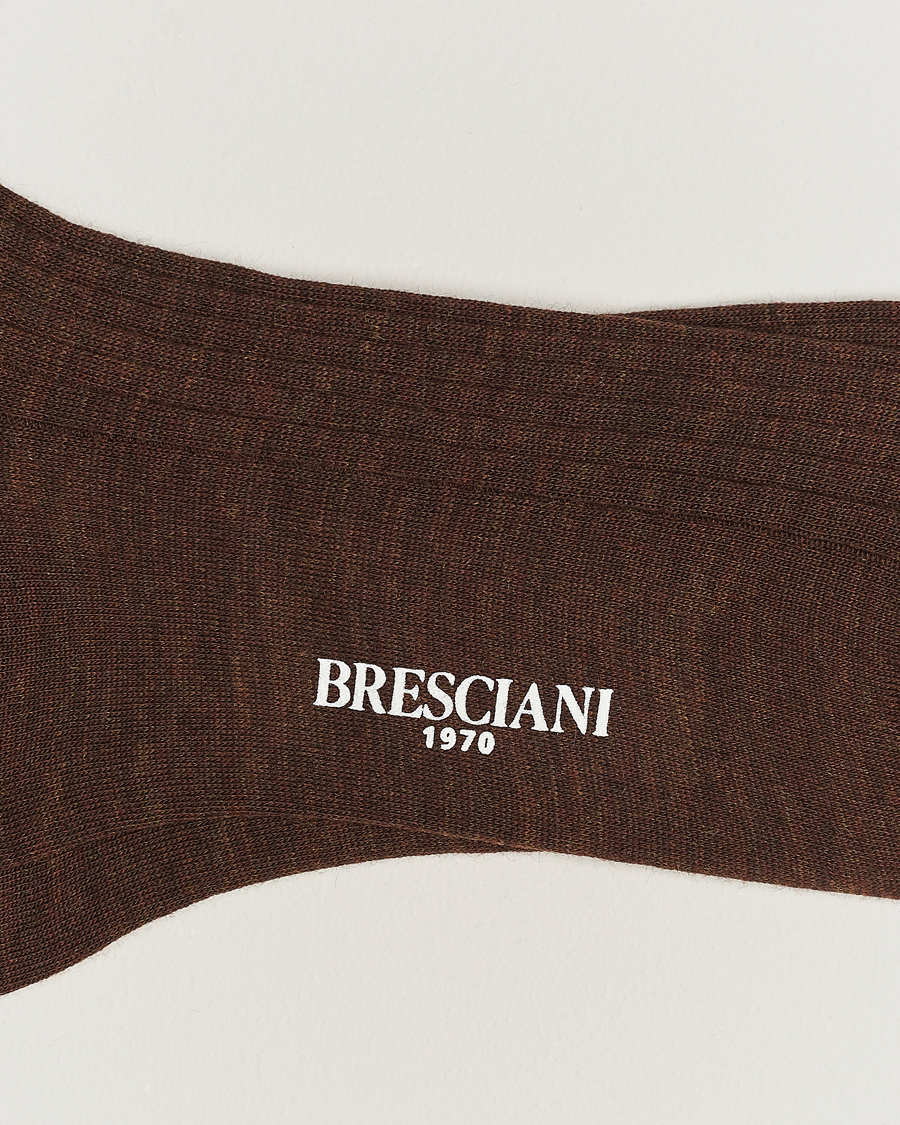 Heren |  | Bresciani | Wool/Nylon Ribbed Short Socks Brown Melange