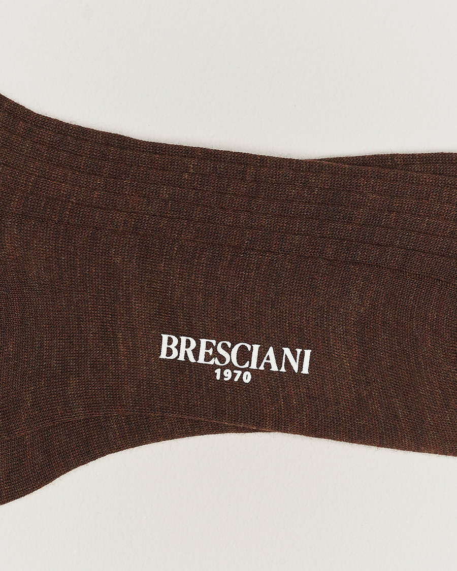 Heren | Italian Department | Bresciani | Wool/Nylon Ribbed Short Socks Brown Melange