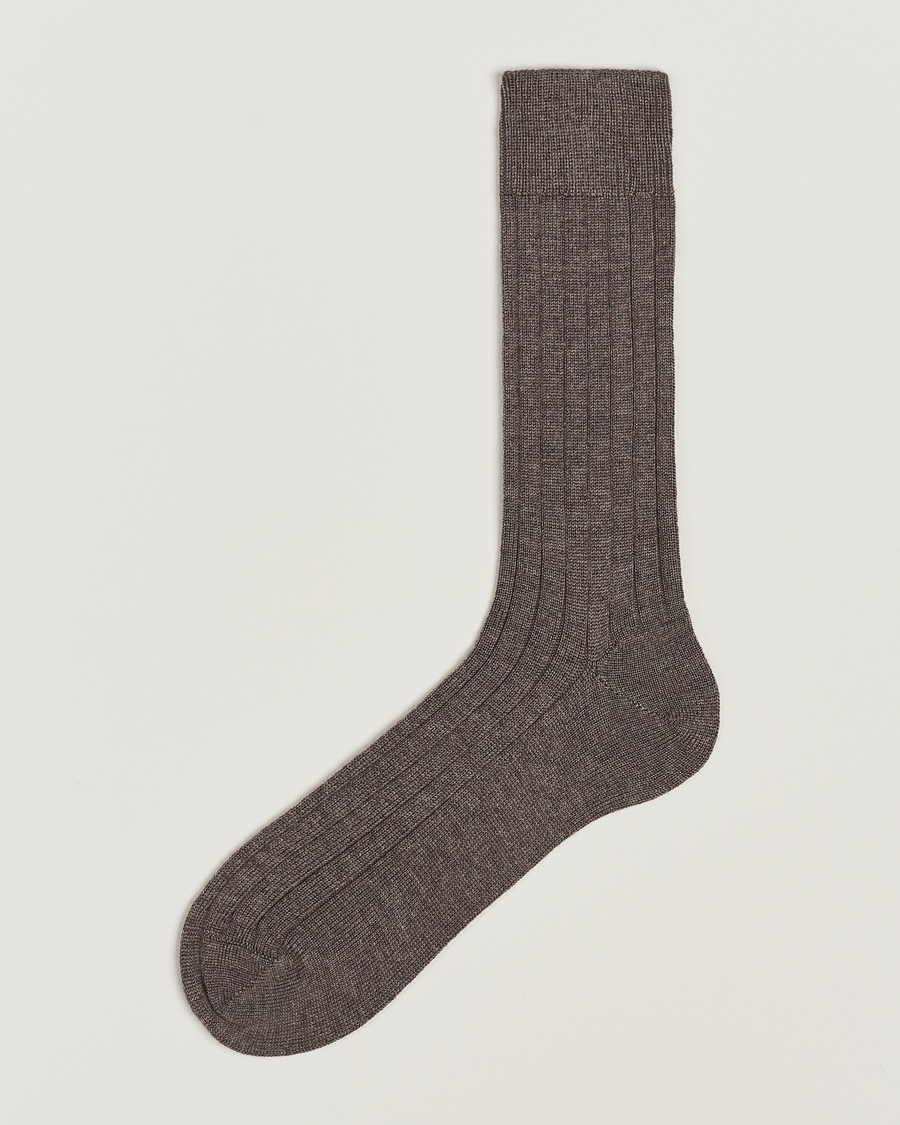 Heren | Ondergoed | Bresciani | Wool/Nylon Heavy Ribbed Socks Taupe