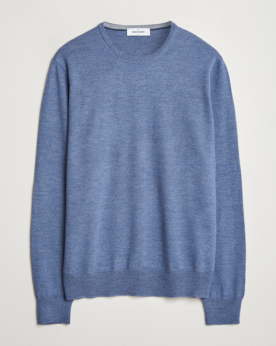 Heren | Truien | Gran Sasso | Merino Fashion Fit Crew Neck Pullover Blue Melange